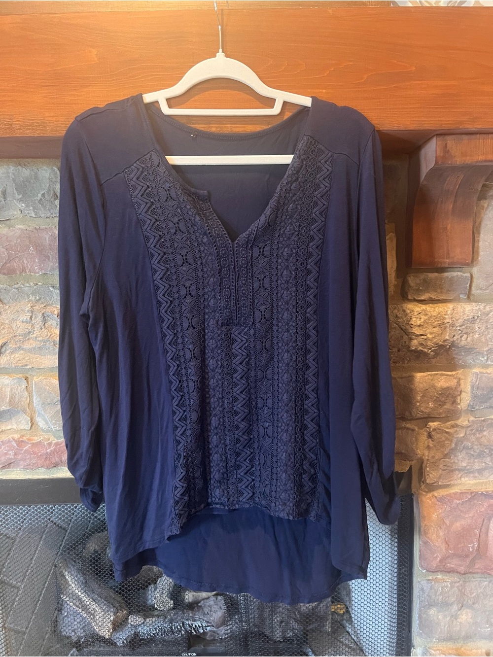Women's Navy Embroidered Long-Sleeve Tunic Top XL